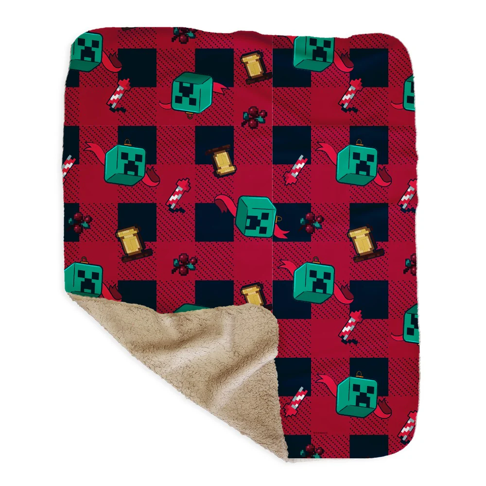 Minecraft Creeper Plaid Sherpa Blanket - Image 5